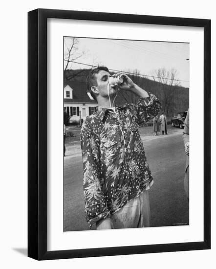 Messy Guzzler Drinking So Fast That Beer Misses His Mouth and Streams Down Front of His Shirt-Yale Joel-Framed Photographic Print