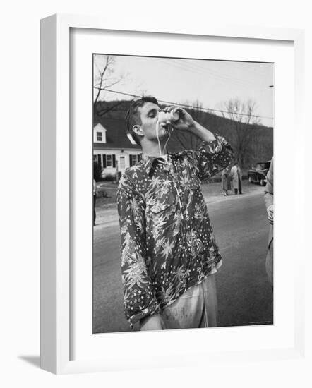Messy Guzzler Drinking So Fast That Beer Misses His Mouth and Streams Down Front of His Shirt-Yale Joel-Framed Photographic Print