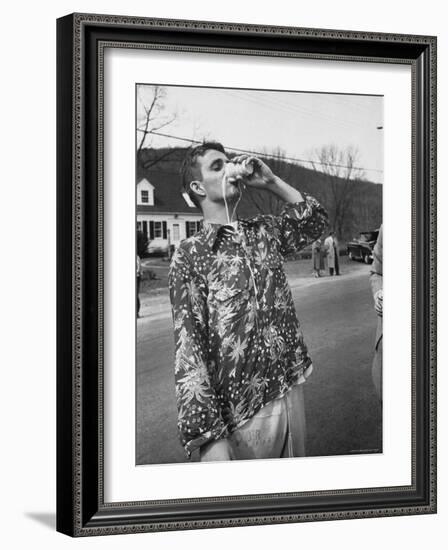 Messy Guzzler Drinking So Fast That Beer Misses His Mouth and Streams Down Front of His Shirt-Yale Joel-Framed Photographic Print