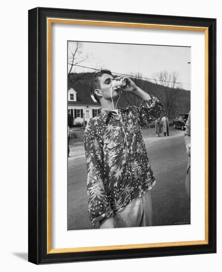 Messy Guzzler Drinking So Fast That Beer Misses His Mouth and Streams Down Front of His Shirt-Yale Joel-Framed Photographic Print