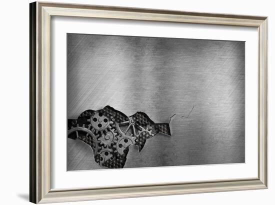 Metal Background With Mechanical Damage And Visible Gears Of Engine-Andrey_Kuzmin-Framed Art Print