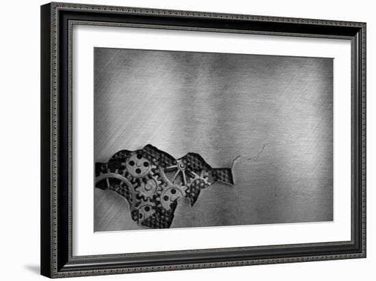 Metal Background With Mechanical Damage And Visible Gears Of Engine-Andrey_Kuzmin-Framed Art Print