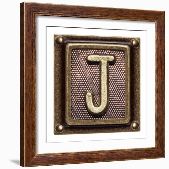 Metal Button Alphabet Letter J-donatas1205-Framed Art Print