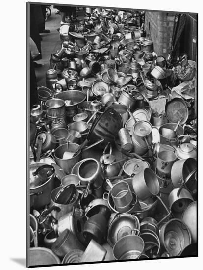 Metal Pots Collected by British Women During WWII for Use in the War Effort-null-Mounted Photographic Print