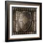 Metal Shield Over Armour Background With Rivets-Andrey_Kuzmin-Framed Art Print