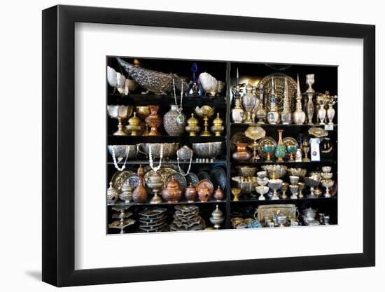 Metalwork for sale, Grand Bazaar, Isfahan, Iran-James Strachan-Framed Photographic Print