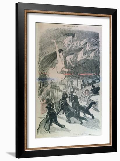 Metamorphosis - Black Cats Transforming Themselves into Witches, Late 19th Century (Colour Litho)-Théophile Alexandre Steinlen-Framed Giclee Print