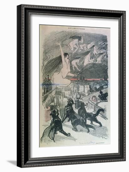 Metamorphosis - Black Cats Transforming Themselves into Witches, Late 19th Century (Colour Litho)-Théophile Alexandre Steinlen-Framed Giclee Print