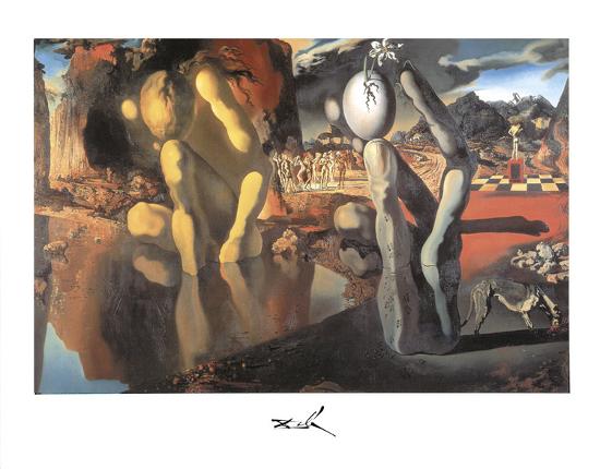 This oil on canvas painting portrays many feelings . Metamorphosis of Narcissus, c.1937 Art Print by Salvador DalÃ­ | Art.com