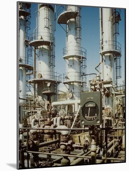 Meter in Fore of Fractionating Column at Union Oil Co. Refinery Built by Bechtel- Mccone-Parsons-Andreas Feininger-Mounted Photographic Print