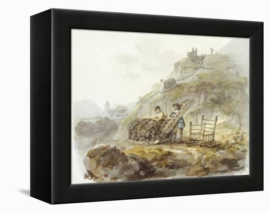 Method of Obtaining Peat from Hills near Mallwyd, C.1792 (W/C, Ink & Pencil on Paper)-Julius Caesar Ibbetson-Framed Premier Image Canvas