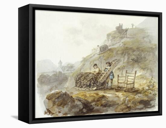 Method of Obtaining Peat from Hills near Mallwyd, C.1792 (W/C, Ink & Pencil on Paper)-Julius Caesar Ibbetson-Framed Premier Image Canvas