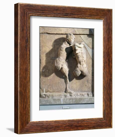 Metope of Athenian Treasury at Delphi Relief Depicting Theseus and Minotaur-null-Framed Giclee Print