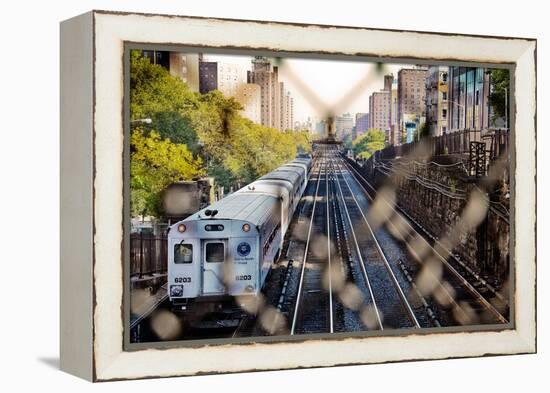 Metro North Train Through Fence-null-Framed Stretched Canvas