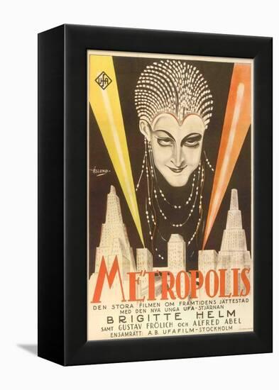 Metropolis, Swedish Movie Poster, 1926-null-Framed Stretched Canvas