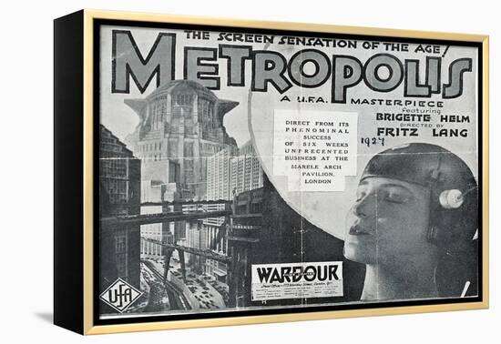 Metropolis, UK Movie Poster, 1926-null-Framed Stretched Canvas