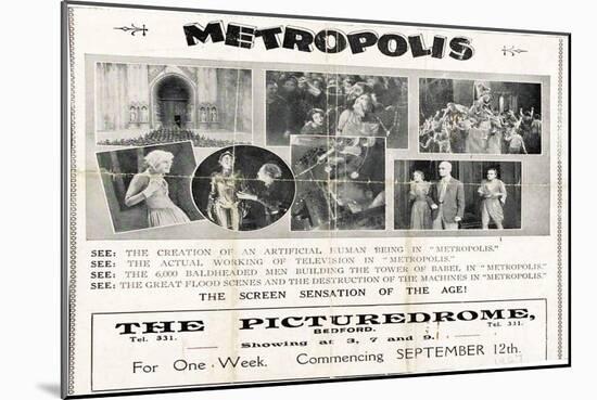 Metropolis, UK Movie Poster, 1926-null-Mounted Art Print