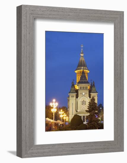 Metropolitan Cathedral in Piata Victoriei at Dusk, Timisoara, Banat, Romania, Europe-Ian Trower-Framed Photographic Print