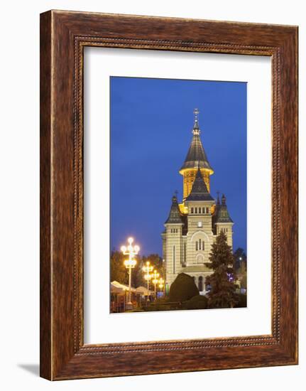 Metropolitan Cathedral in Piata Victoriei at Dusk, Timisoara, Banat, Romania, Europe-Ian Trower-Framed Photographic Print