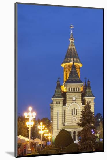 Metropolitan Cathedral in Piata Victoriei at Dusk, Timisoara, Banat, Romania, Europe-Ian Trower-Mounted Photographic Print