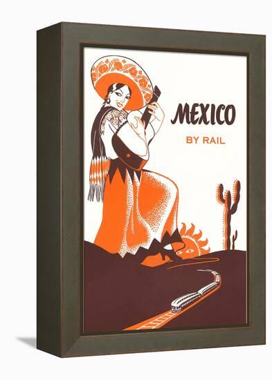 Mexcio by Rail, Senorita with Guitar-null-Framed Stretched Canvas