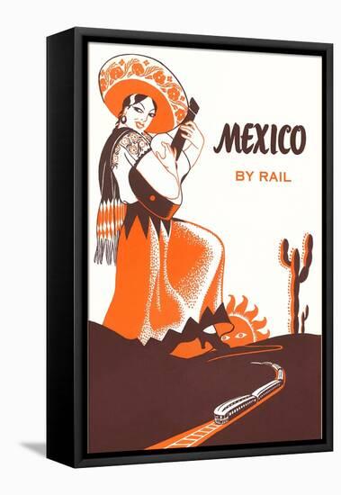 Mexcio by Rail, Senorita with Guitar-null-Framed Stretched Canvas