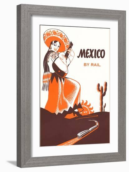 Mexcio by Rail, Senorita with Guitar-null-Framed Art Print