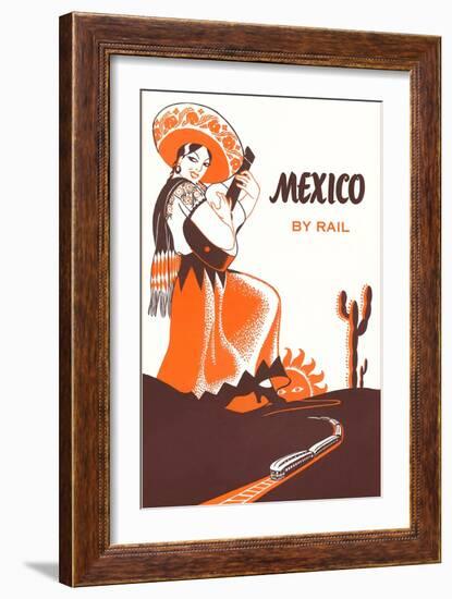 Mexcio by Rail, Senorita with Guitar-null-Framed Art Print