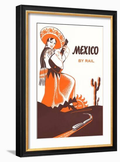 Mexcio by Rail, Senorita with Guitar-null-Framed Art Print