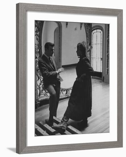 Mexican Actor Manolo Fabregas Talking with Actress Maria Felix Between Takes of Her Film-Allan Grant-Framed Premium Photographic Print