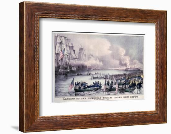 Mexican-American War, Landing of the American Forces under Gen. Scott, at Vera Cruz, March 9, 1847-Currier & Ives-Framed Photo