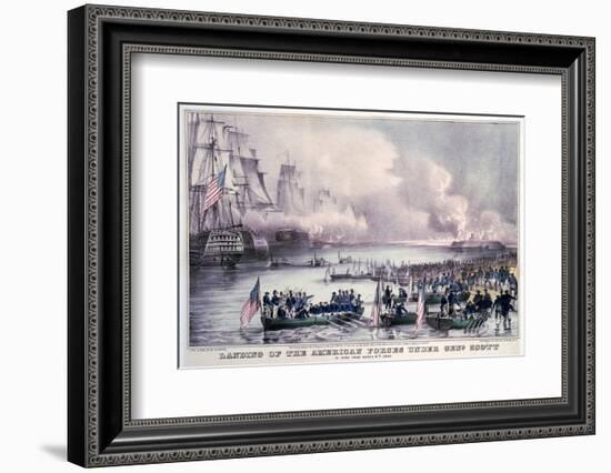 Mexican-American War, Landing of the American Forces under Gen. Scott, at Vera Cruz, March 9, 1847-Currier & Ives-Framed Photo