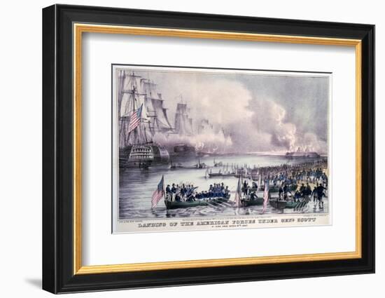 Mexican-American War, Landing of the American Forces under Gen. Scott, at Vera Cruz, March 9, 1847-Currier & Ives-Framed Photo