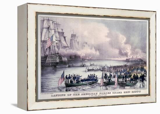 Mexican-American War, Landing of the American Forces under Gen. Scott, at Vera Cruz, March 9, 1847-Currier & Ives-Framed Stretched Canvas