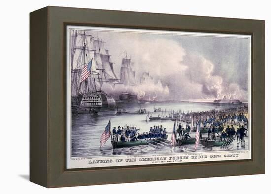 Mexican-American War, Landing of the American Forces under Gen. Scott, at Vera Cruz, March 9, 1847-Currier & Ives-Framed Stretched Canvas