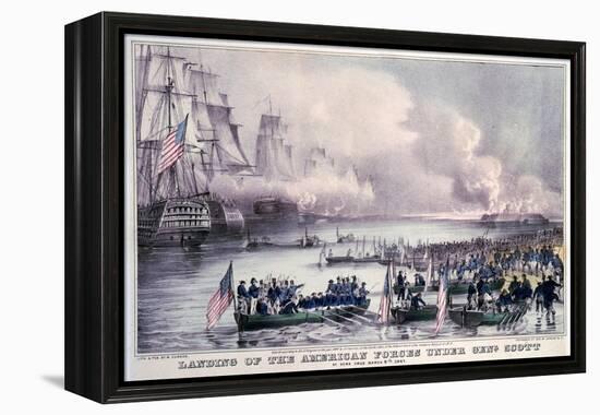 Mexican-American War, Landing of the American Forces under Gen. Scott, at Vera Cruz, March 9, 1847-Currier & Ives-Framed Stretched Canvas