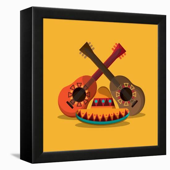 Mexican Culture Related Icons Image-Jemastock-Framed Stretched Canvas