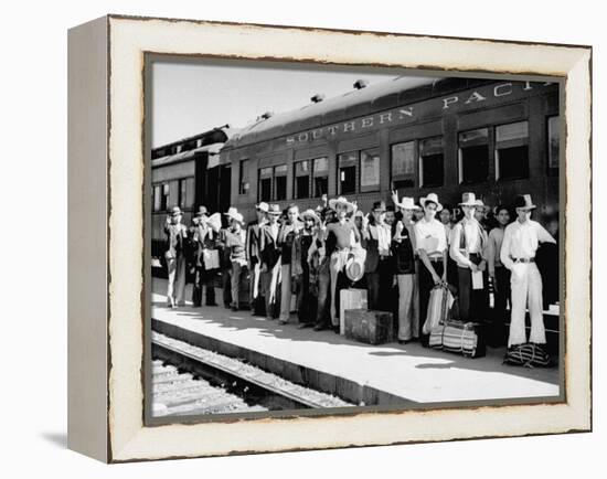 Mexican Farm Workers Boarding Train to Be Taken to Work on Us Farms-J^ R^ Eyerman-Framed Premier Image Canvas