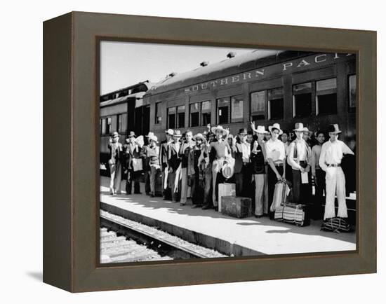 Mexican Farm Workers Boarding Train to Be Taken to Work on Us Farms-J^ R^ Eyerman-Framed Premier Image Canvas