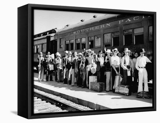 Mexican Farm Workers Boarding Train to Be Taken to Work on Us Farms-J^ R^ Eyerman-Framed Premier Image Canvas