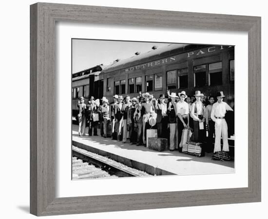 Mexican Farm Workers Boarding Train to Be Taken to Work on Us Farms-J^ R^ Eyerman-Framed Premium Photographic Print