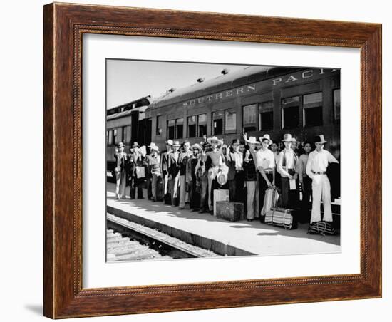 Mexican Farm Workers Boarding Train to Be Taken to Work on Us Farms-J^ R^ Eyerman-Framed Premium Photographic Print