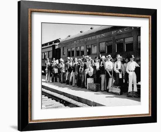 Mexican Farm Workers Boarding Train to Be Taken to Work on Us Farms-J^ R^ Eyerman-Framed Photographic Print