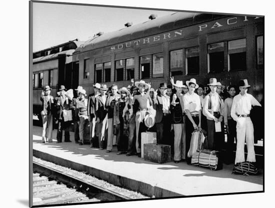 Mexican Farm Workers Boarding Train to Be Taken to Work on Us Farms-J^ R^ Eyerman-Mounted Photographic Print