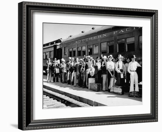 Mexican Farm Workers Boarding Train to Be Taken to Work on Us Farms-J^ R^ Eyerman-Framed Photographic Print