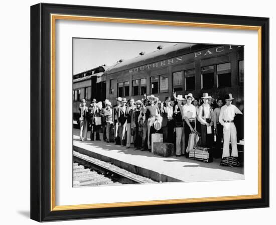 Mexican Farm Workers Boarding Train to Be Taken to Work on Us Farms-J^ R^ Eyerman-Framed Photographic Print