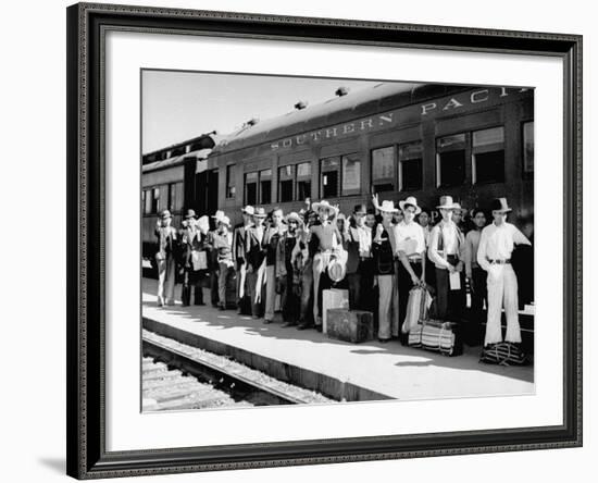 Mexican Farm Workers Boarding Train to Be Taken to Work on Us Farms-J^ R^ Eyerman-Framed Photographic Print