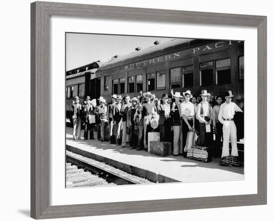 Mexican Farm Workers Boarding Train to Be Taken to Work on Us Farms-J^ R^ Eyerman-Framed Photographic Print