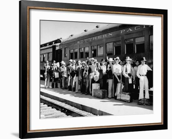 Mexican Farm Workers Boarding Train to Be Taken to Work on Us Farms-J^ R^ Eyerman-Framed Photographic Print