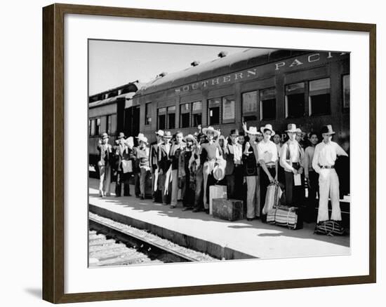 Mexican Farm Workers Boarding Train to Be Taken to Work on Us Farms-J^ R^ Eyerman-Framed Photographic Print